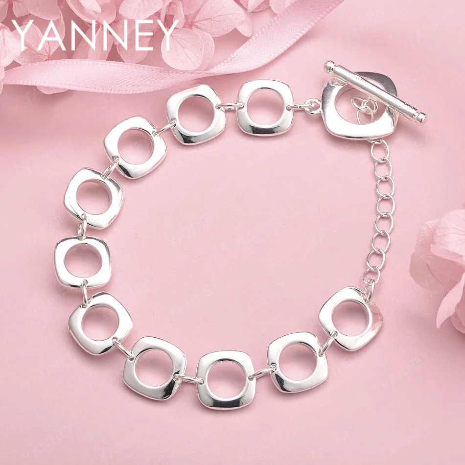 

Изящный квадратный браслет из стерлингового серебра 925 пробы, 8 дюймов, для женщин, модные ювелирные украшения для свадеб и вечеринок