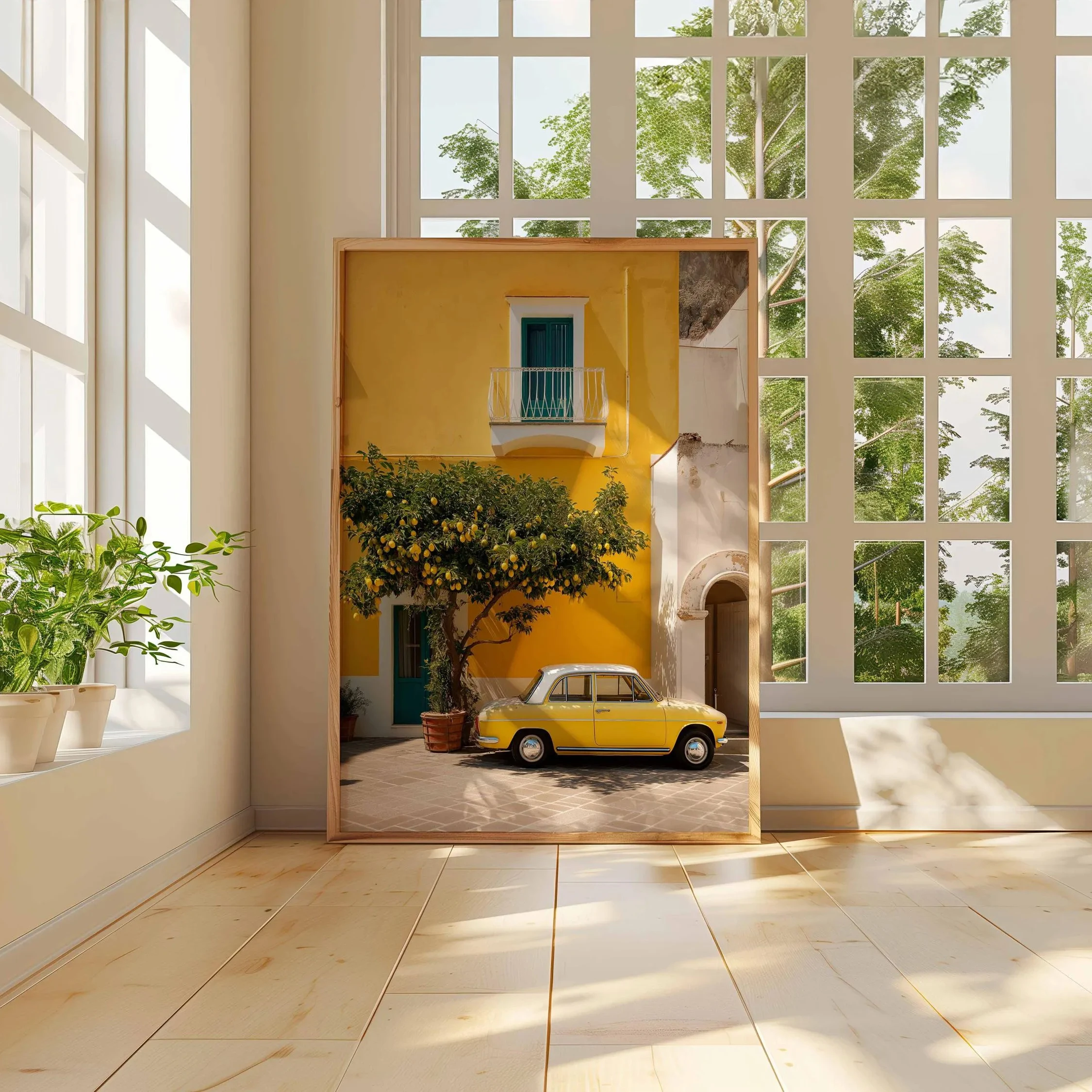 Mediterranean lemon tree wall art prints,classic car posters,Italian summer decorations,Amalfi Coast travel posters,home décor