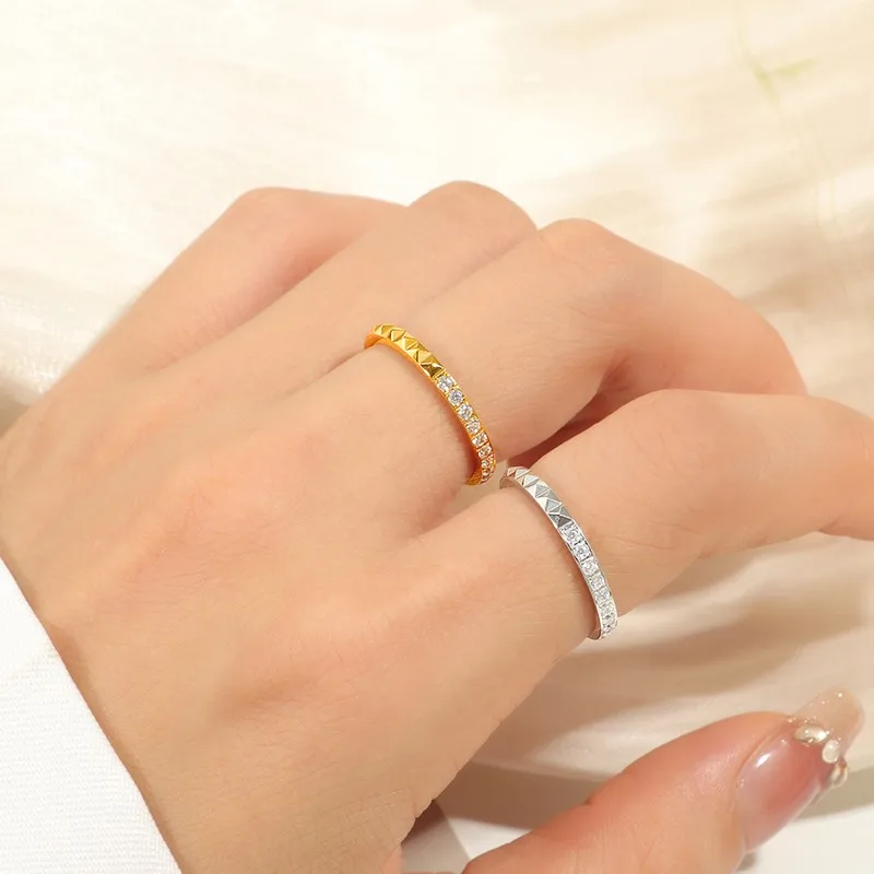 2mm Stainless Steel Half Eternity Pyramids Ring Wedding Band for Women Girl Size 5-10
