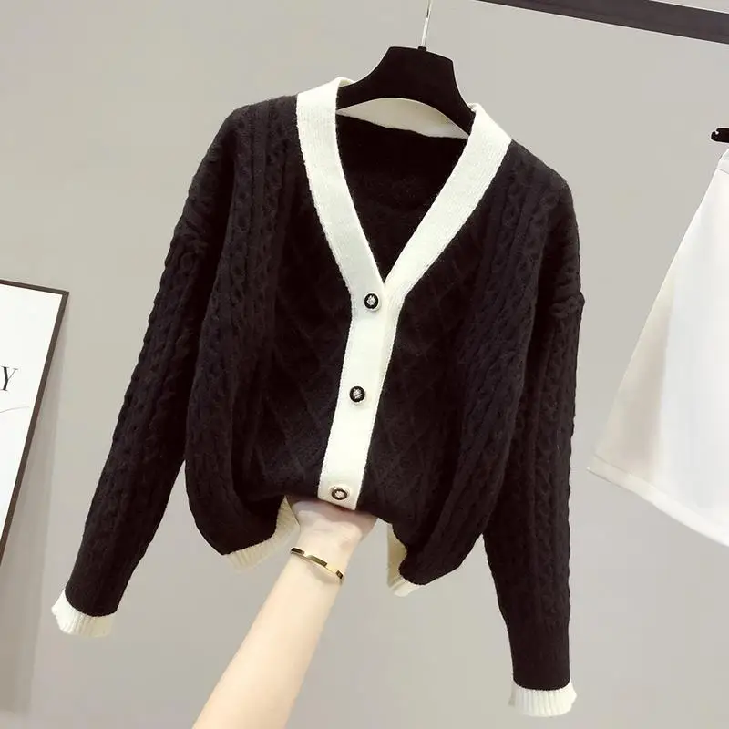 Sweater Coat Women Autumn Winter Simplicity Office Lady Solid Color Long Sleeve Knitwear Tops All-match Casual Knitting Cardigan