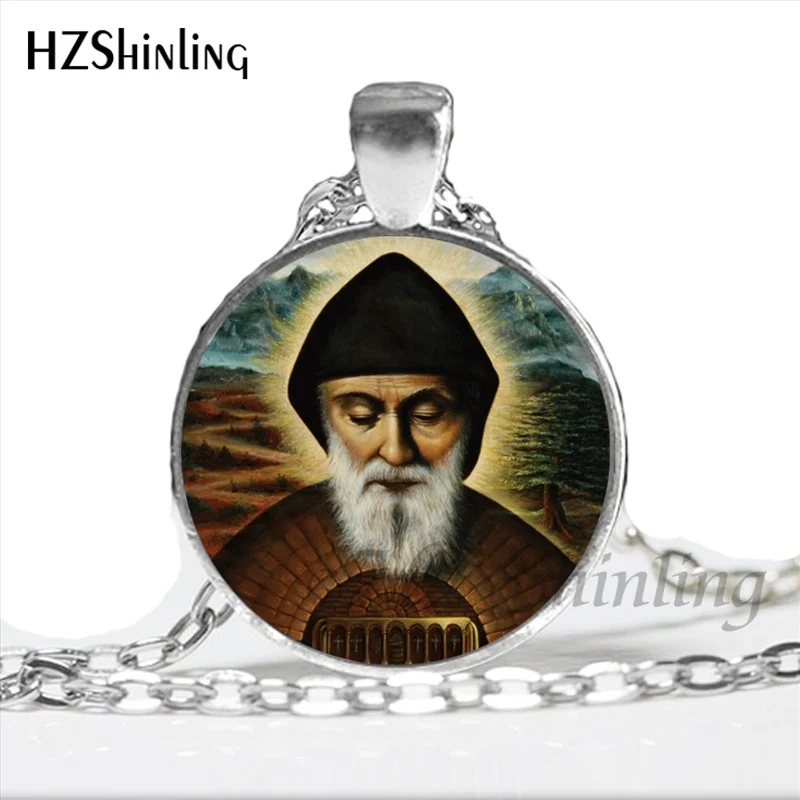 NS-00804 New Design Saint Charbel Necklace Art Picture Glass Dome Jewelry St Charbel Pray Pendant Necklaces for christians HZ1