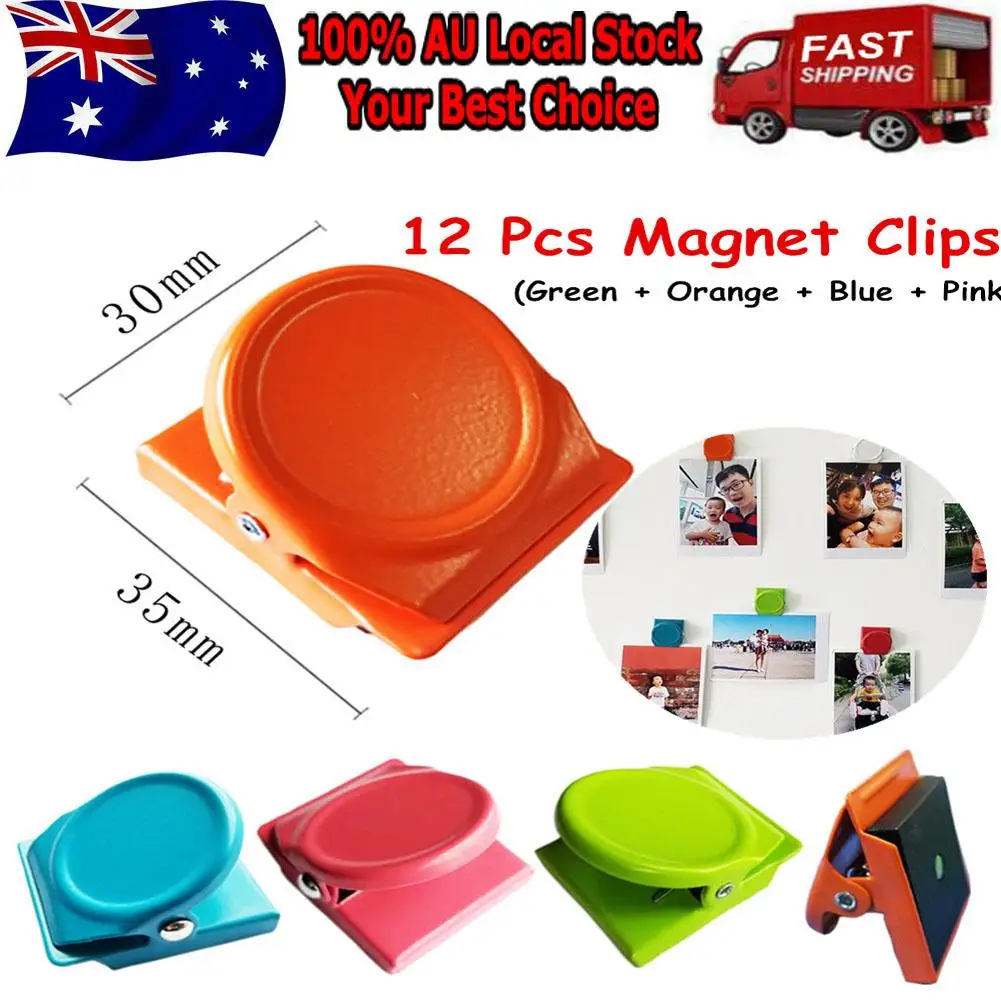 

12pcs Magnetic Colored Metal Notes Organizer Small Refrigerator Magnets Kitchen Office Magnetic Clips Use