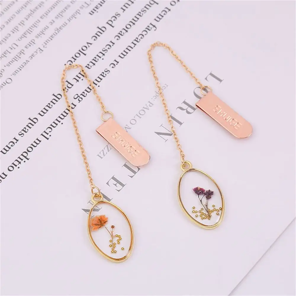 Literary Crystal Flower Bookmark Small Fresh Oval Shape Bookmark Pendant Page Sign Stationery Book Clip Teachers Day