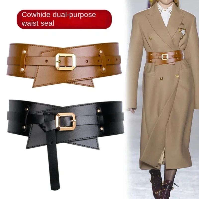 Women's dual-purpose multifunctional wide belt genuine cowhide decoration versatile coat with skirt waist sweater waist