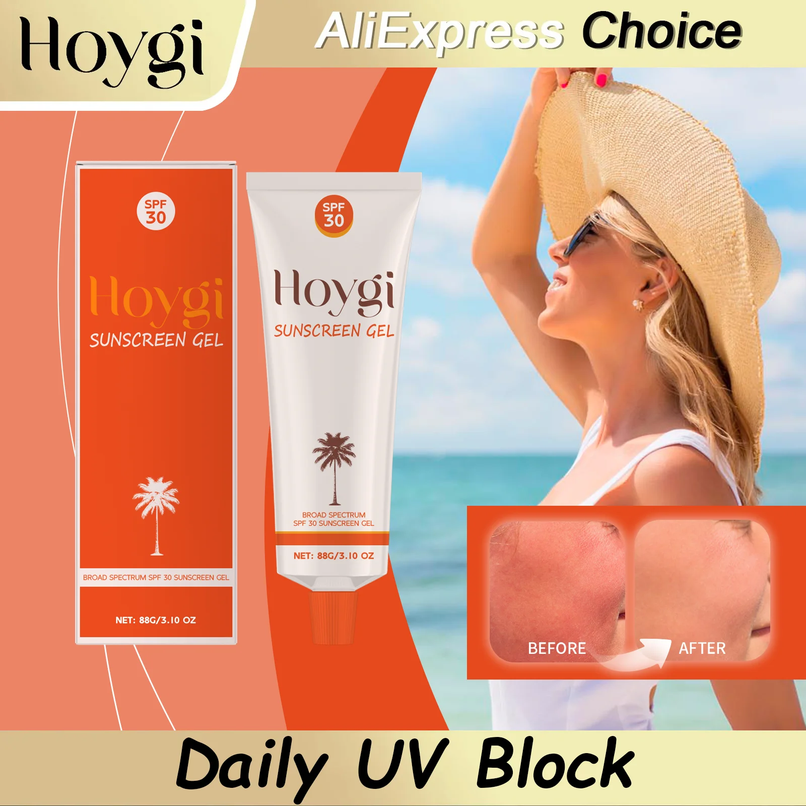 HOYGI Face Sunscreen Cream Gentle Prevent UV Gel SPF 30 Moisturizing Skin Barrier Care Facial Cream Brightening Body Sunblock