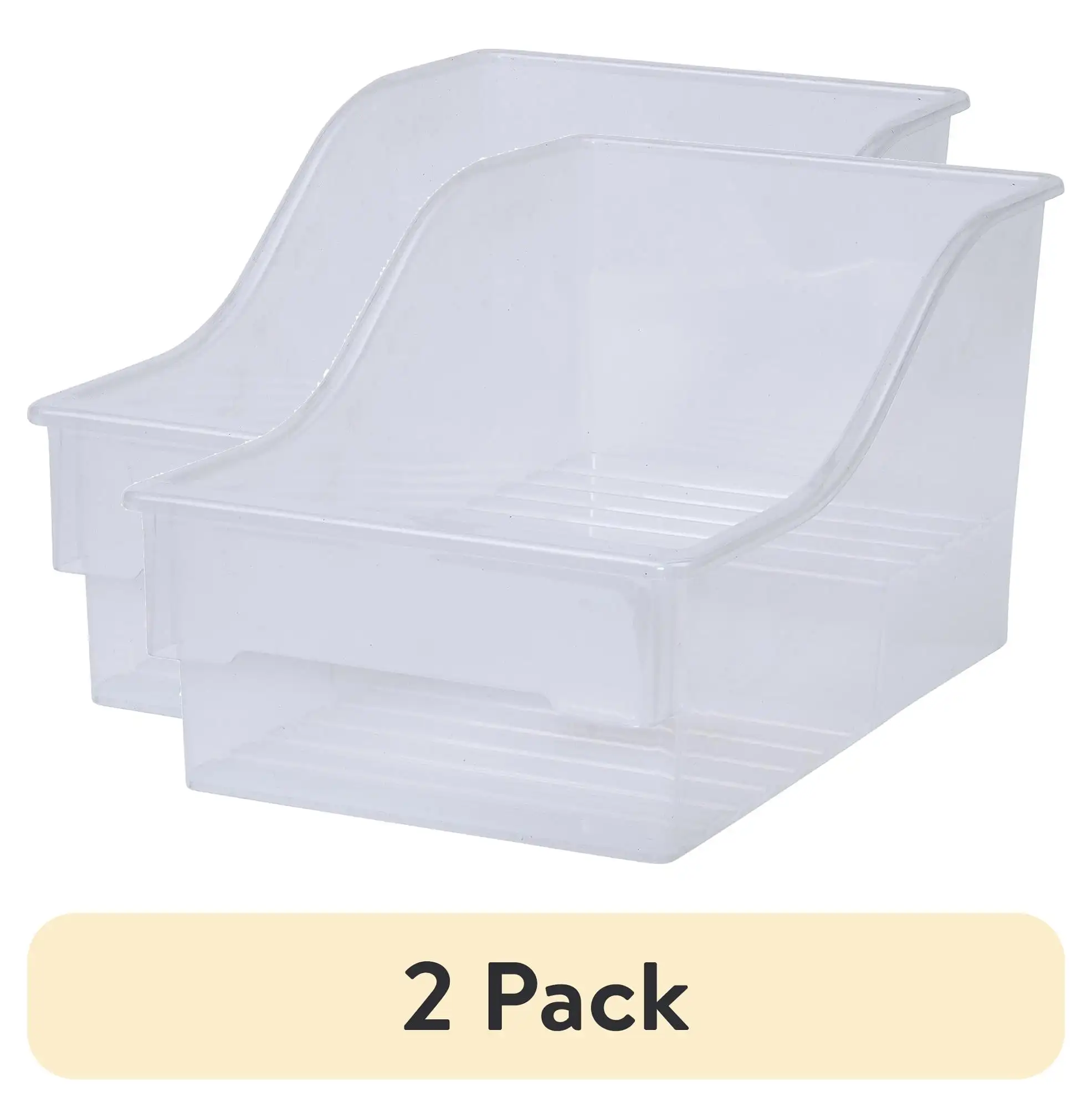 

(2 pack) Large Clear Plastic Storage Bin for the Kitchen, Single, Multi-Purpose Kitchen Organization