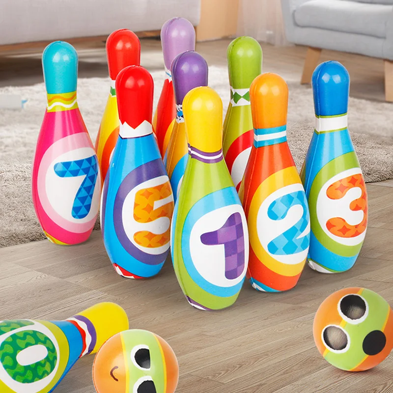 

Children's Bowling Toy 6 Bottles+2 Balls Set Solid PU Cotton Indoor Parent-child Sports Ball for Boys Entertainment