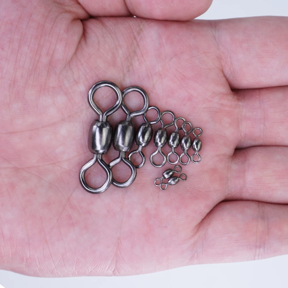 HirisiTK 30pcs Stainless Steel Rolling Barrel Fishing Swivels Line Connector Micro Swivel Solid Rings Fishing Accessories