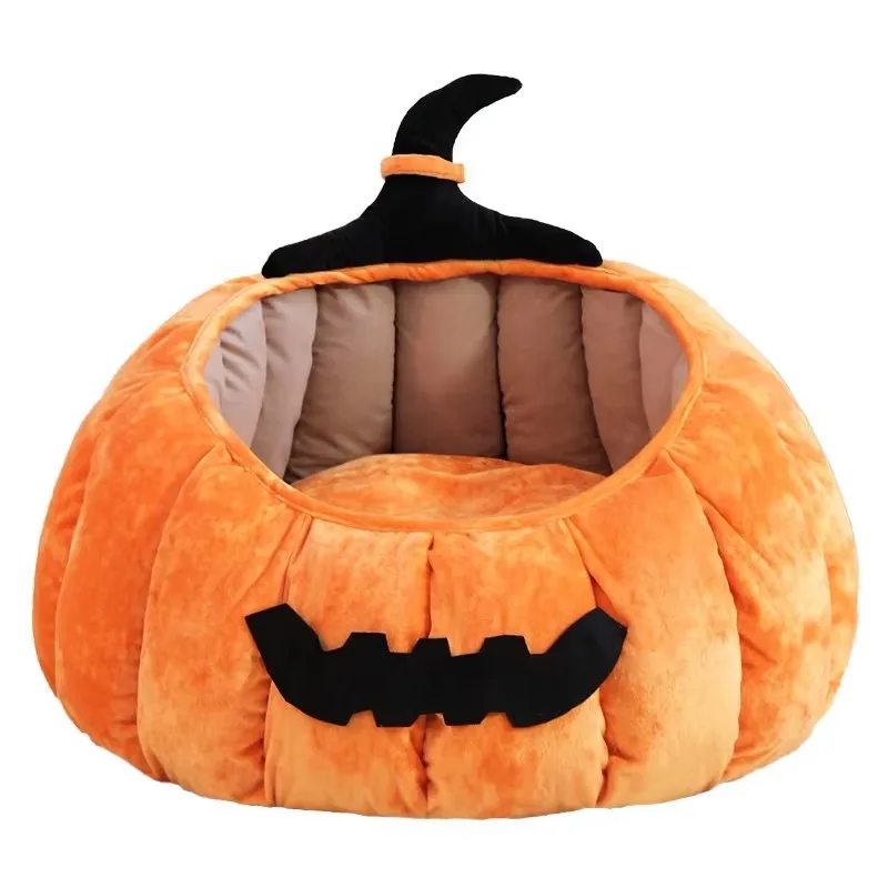 Hot Sale New Carton Halloween Pumpkin Nest Cat Kennel Waterproof Winter Warm Pet Calming Bed