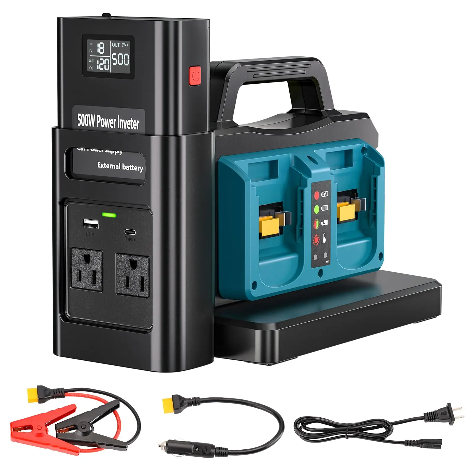 

Быстрое зарядное устройство, инвертор мощности 500 Вт для аккумулятора Makita 18 В, 4 порта для аккумулятора, постоянный ток в переменный ток, 120/230 В, чистая синусоидальная волна, преобразователь мощности, адаптер-п