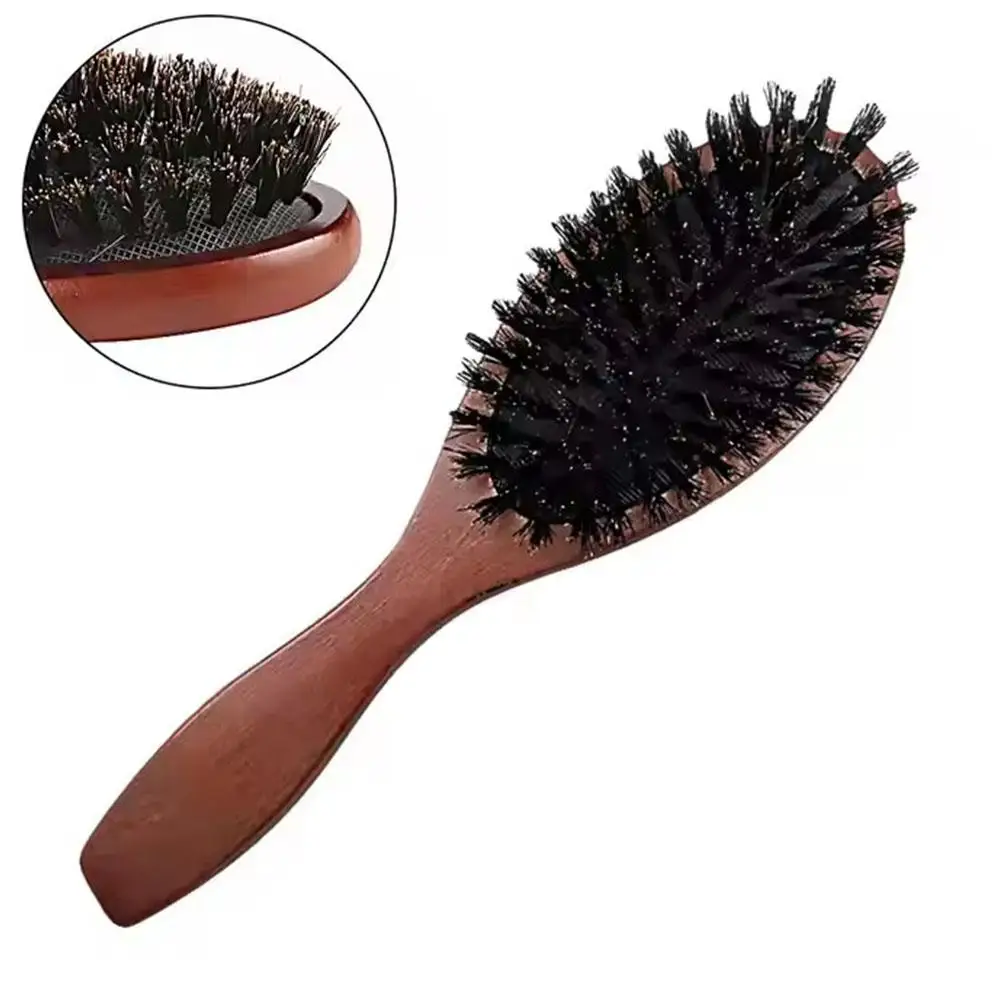 1 قطعة فرشاة الشعر الخنزير الطبيعي موضة تدليك مشط مكافحة ساكنة فروة الرأس مجداف مقبض خشبي فرشاة السفر أدوات تصفيف الشعر