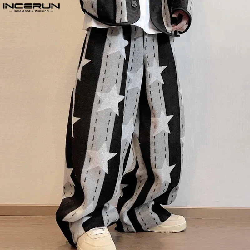 INCERUN 2025 Pantaloni stile coreano Moda uomo Stella a righe Pantaloni lunghi a gamba larga Casual Streetwear Uomo All-match Pantalons S-5XL