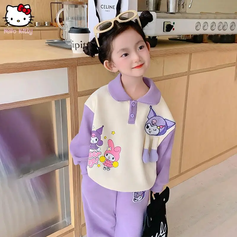 

Sanrio Kuromi Cartoon Print Sets Melody Autumn New Girls Sweatshirt Sweatpant Suit Kids Tracksuit Kawaii Sweet Comfort Tops Soft
