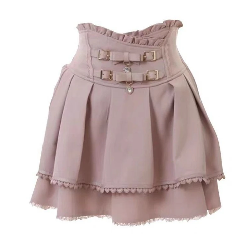 Women Skirt Pants Black Short Dresses Bow Tie Clothing Buckle High Waist Vintage Y2k Harajuku Streetwear Girl Sweet Chic Sexy