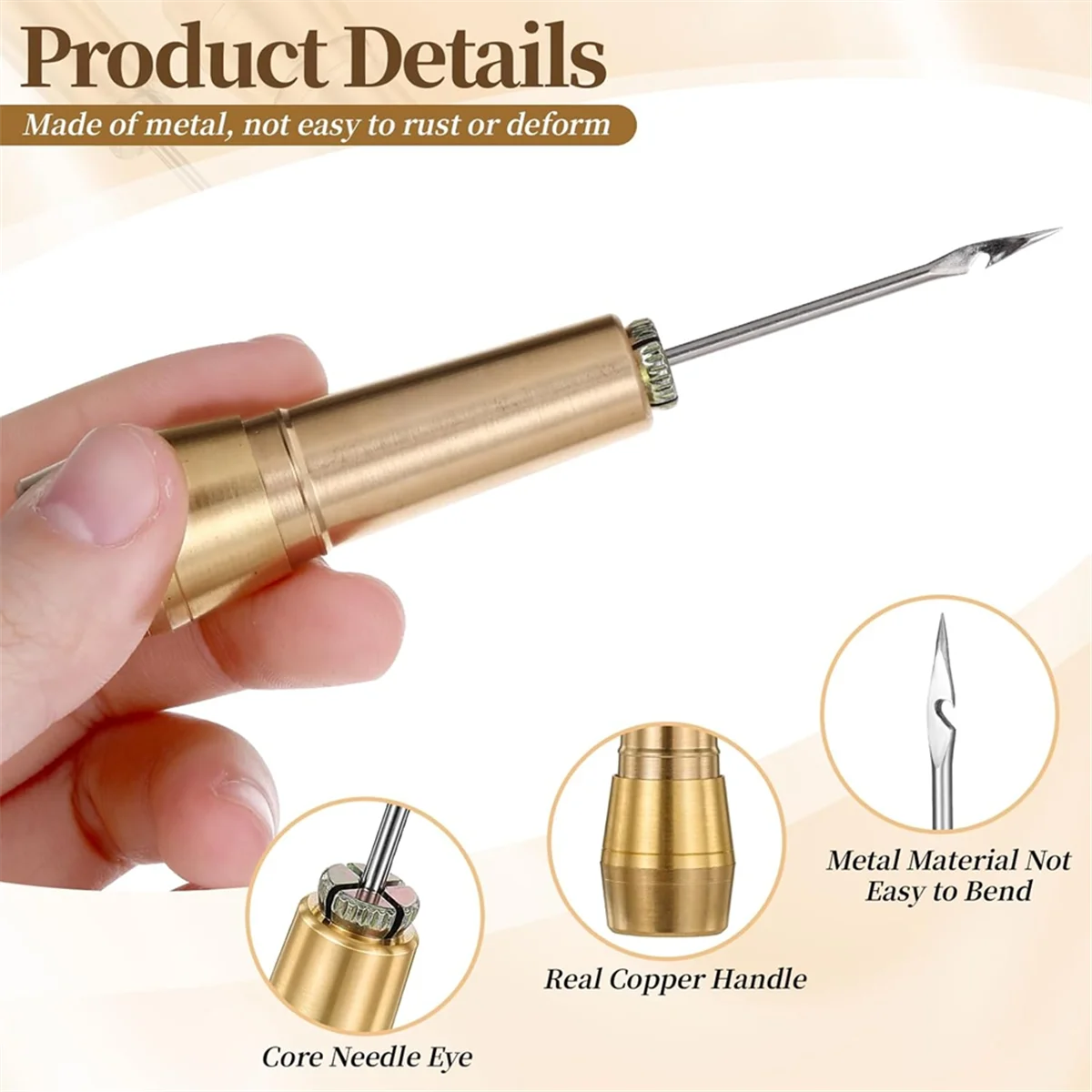 A79G 14 PCS Leather Sewing Awl Needle Set with Copper Handle, Leather Sewing Needle Awl for Leather Craft Sewing Tools