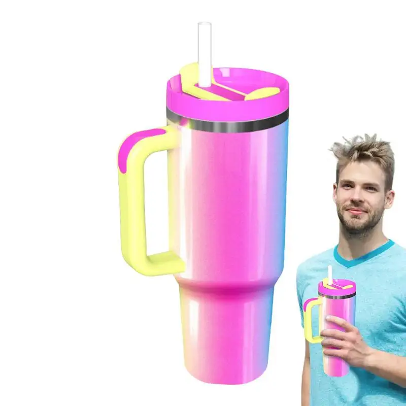 Insulated Straw Mug 40oz Stainless Handle Water Mug Non-Spill Coffee Travel Mug Water Coffee Cup For Home Office And School