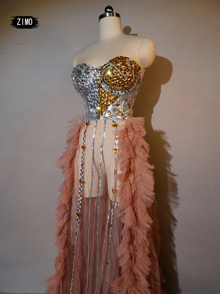 

Luxury 2 piece sets Dress Crystal Party Birthday Wedding See Through Stage Performance Festival Singer Bar Pole Dance nightclub