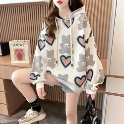 Autumn Winter Casual Korean Cartoon Printed Hoodies 2023 Women's Clothing Fashion All-match Long Sleeve Sweatshirts for Female