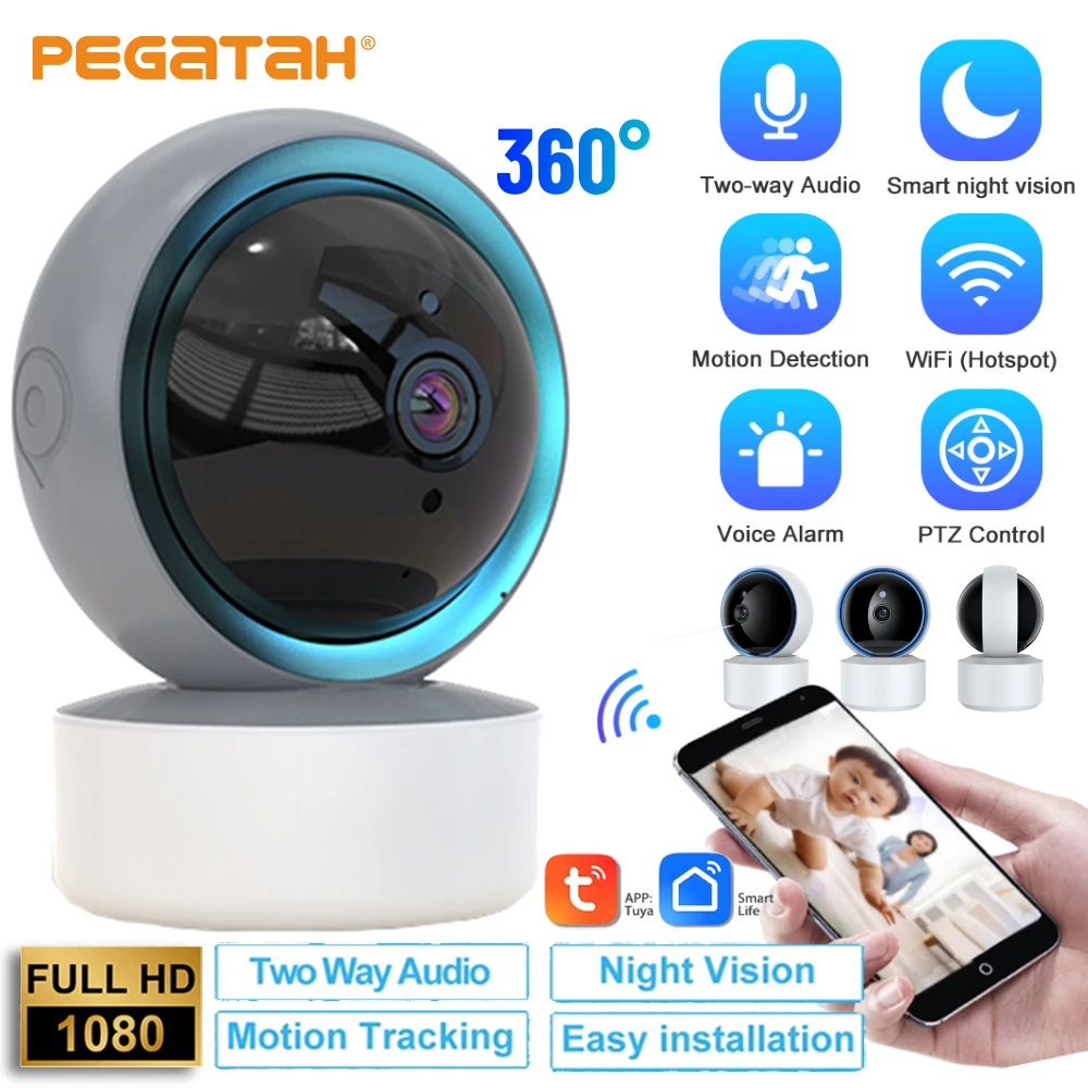 New Tuya 1080P WiFi IP Camera Baby Monitor 360° PTZ Motion Detect 2 Way Audio Night Vision Support TCP/IP/ONVIF Private Protocol