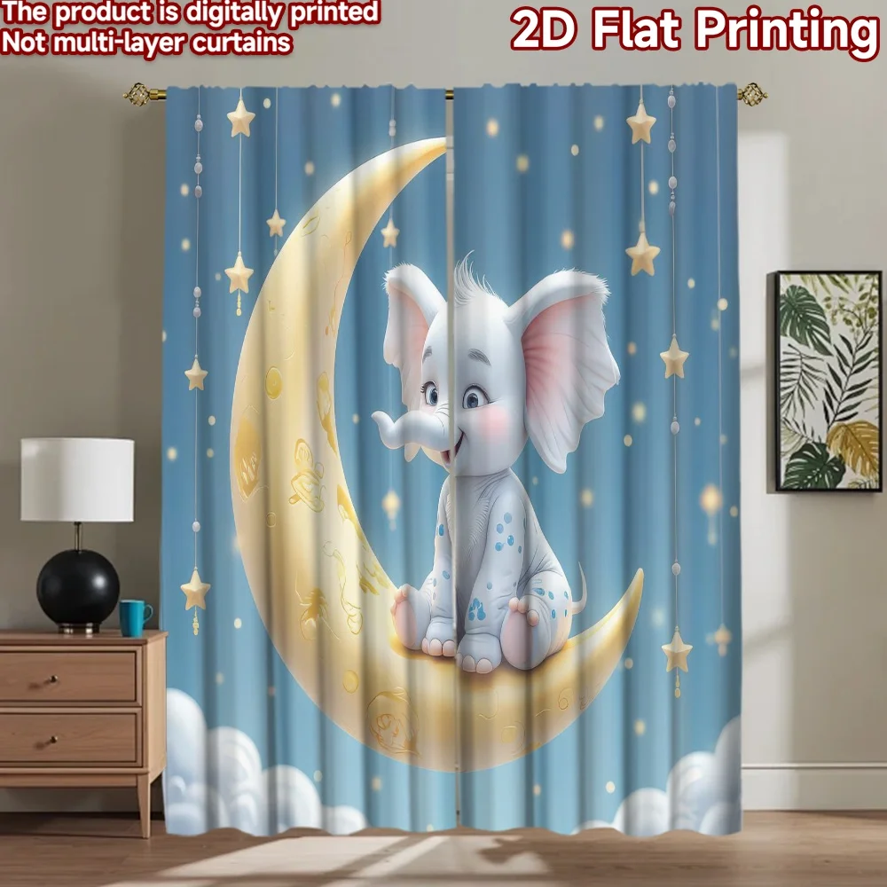 

1pc 2D flat Photography Backdrop Popular Party Backdrop Cute Elephant on Crescent 100% Polyester Family Party Perfect for