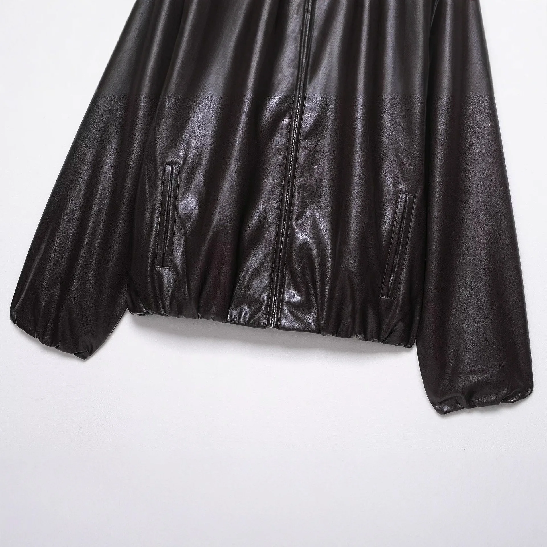 Suninheart レディース フェイクレザー ジャケット クラシック ボンバー ジャケット ラペル ジップアップ アウター 春と秋用