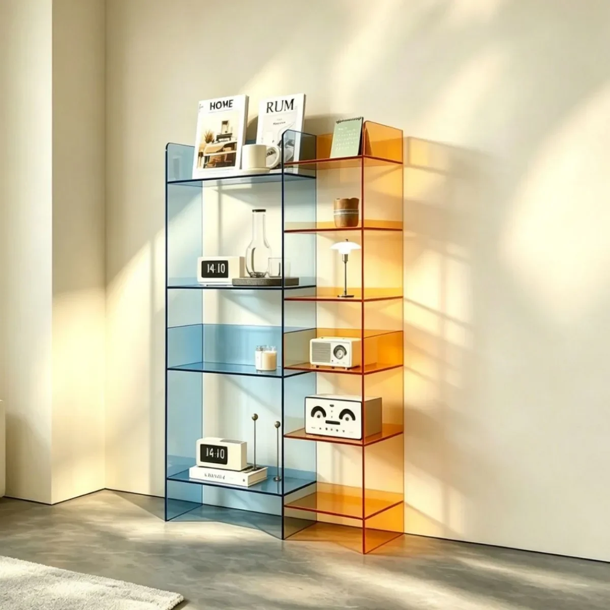 Acrylic color matching bookshelf against the wall, multi-layer storage displayshelf, high-end floorshelf, children's bookcase