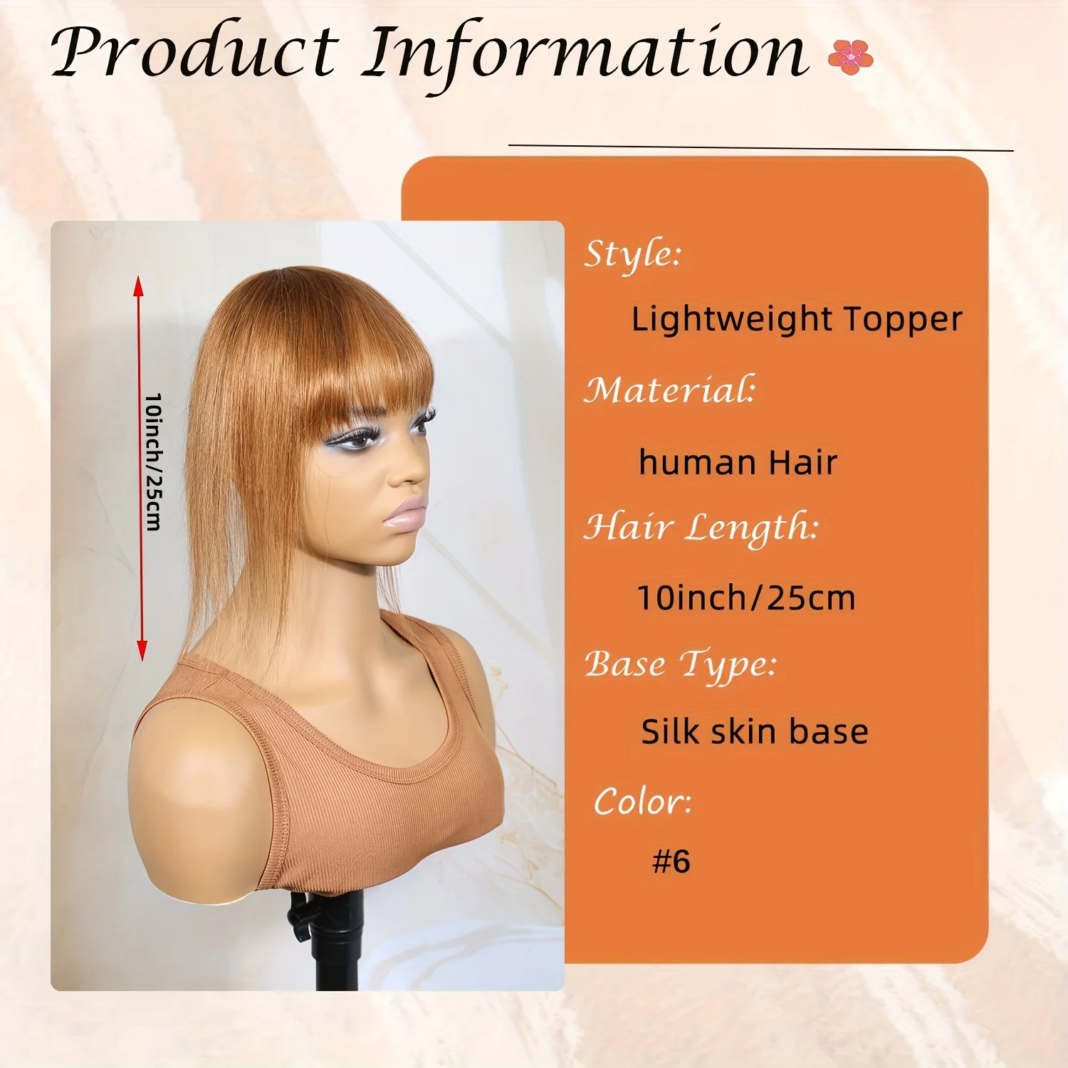 #30 Color Topper Hair Clip with Bangs for Women Clip in Hair Extensions,Straight Human Hair Top Hair Wig Piece for Thinning Hair view 4
