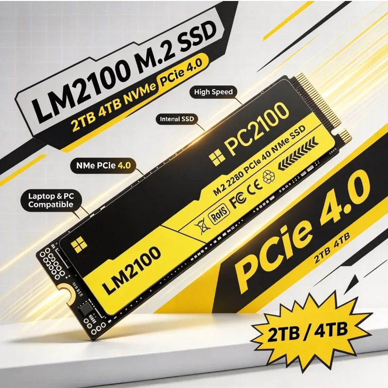 Novo SSD M.2 NVMe LM2100 PCIe 4.0, unidade de estado sólido interna, 500 GB, 2 TB, 4 TB, disco rígido SSD M2 para portátil e PC de secretária.