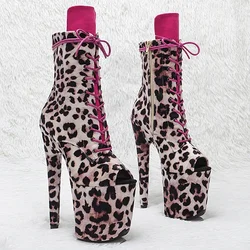 Leecabe botas de Pole Dance con punta abierta, plataforma superior de leopardo, 20CM/8 pulgadas