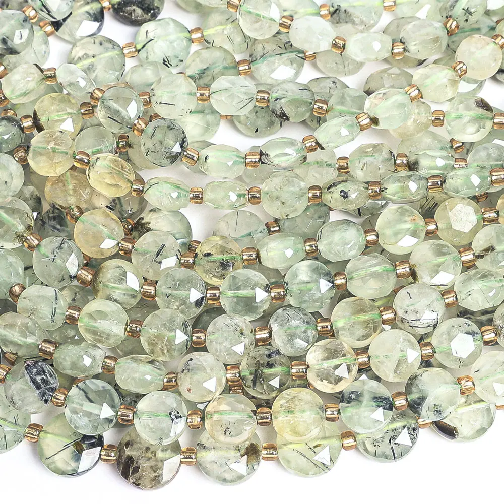 NATURAL PREHNITE BEADS GREEN FACETED ROUND HEALING STONE LOOSE GEMSTONE BEADS FOR DIY JEWELRY MAKING ACCESSORIES 8MM 10MM