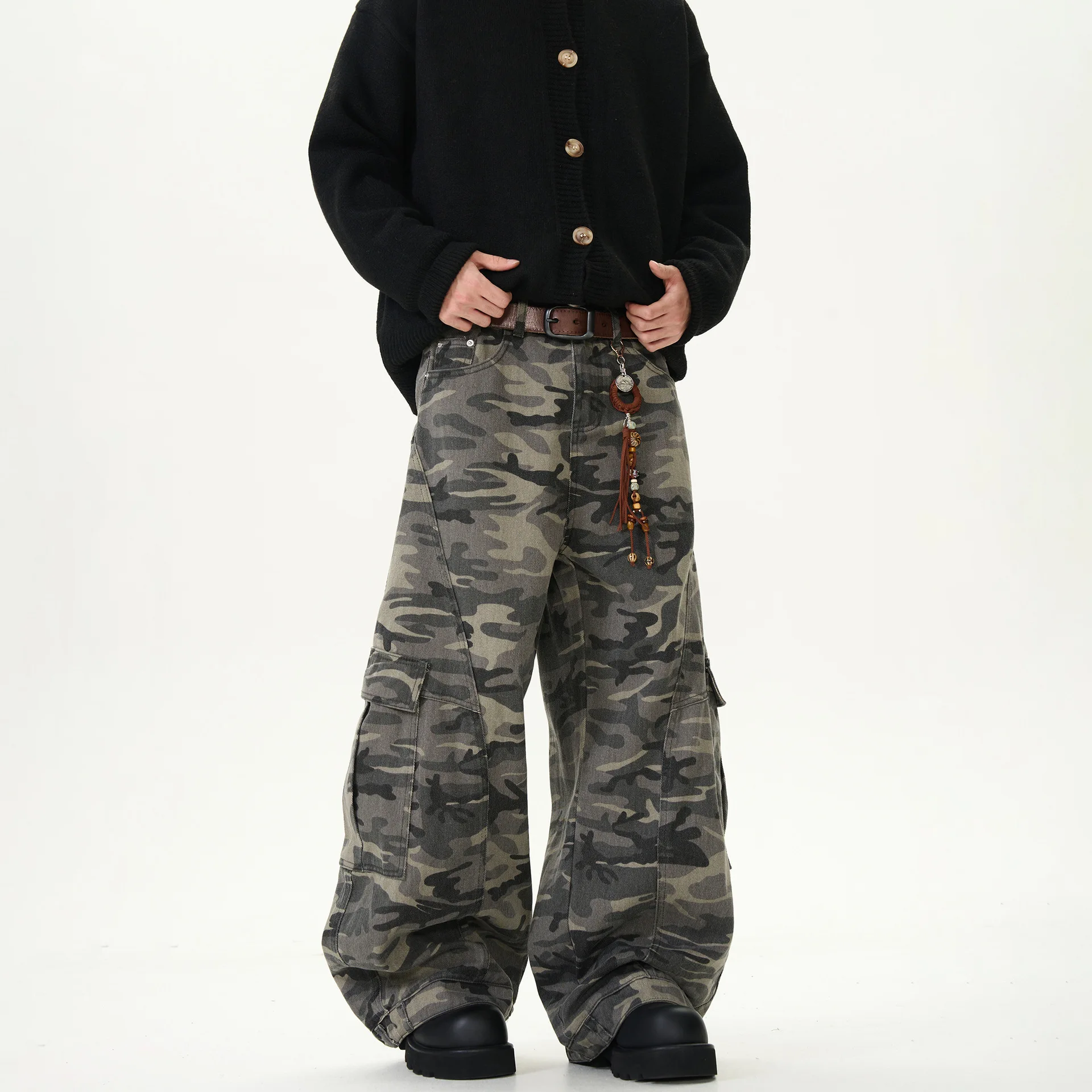 American Camouflage Work Wide-leg Pants For Men And Women, Autumn And Winter Loose Casual Vintage Jeans