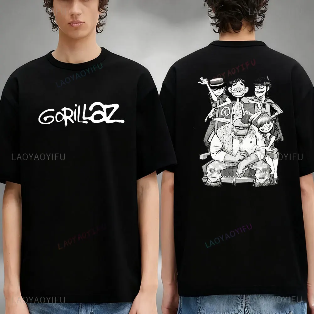 Gorillaz Articles Gorillaz George Spray T-Shirt Black New in Tops & Tees Music Band Merch for Fans Gift Trending Men's Shirts