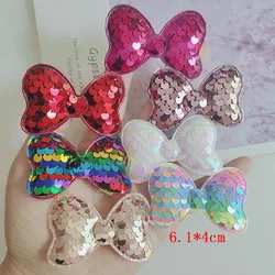 20pcs Sequins Bow Padded Appliques Bow Children Hair Accessories For Sewing Supplies DIY Craft