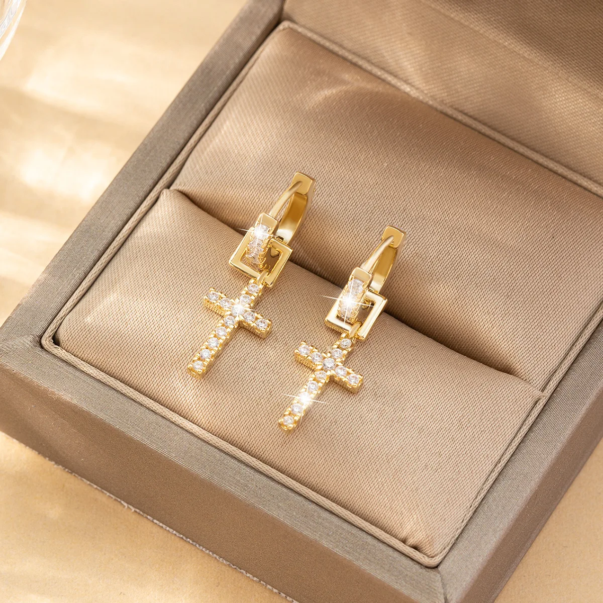 Zircon Cross Dangle Earrings For Women Girls Stainless Steel Cross Earring 2025 Trending Couple Wedding Aesthetic Jewelry Aretes image 2