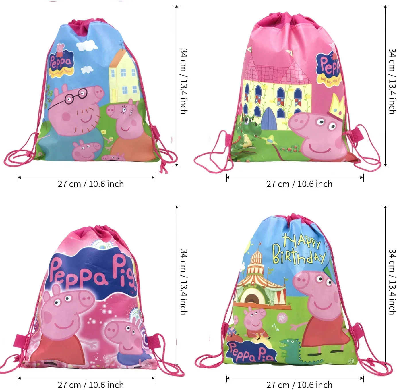 Bolsa de regalo para hermana pequeña de cerdo rosa, bolsa de almacenamiento con cordón, decoración de cumpleaños, dulces, regalo para niños, suministros para fiestas.