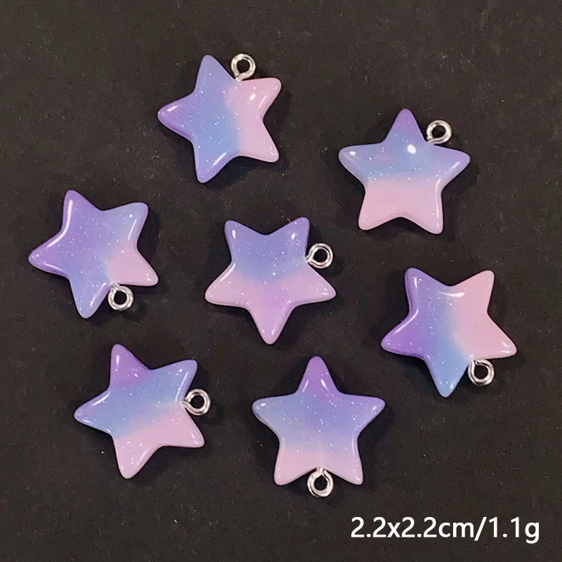 10pcs Sweet Blingbling Gradient Moon Star Resin Charms Cute Korean Keychain Earring Necklace Bracelet Pendants Diy Jewelry