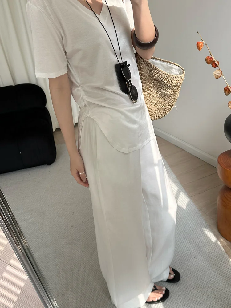 Slack Linen Wide-leg Pants Summer Loose Versatile Drawstring Straight White Casual Trousers Korean Fashion