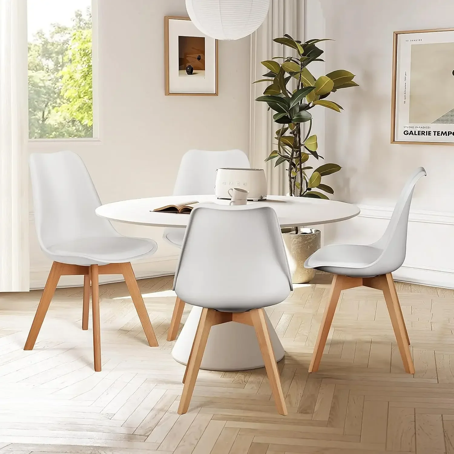 Comedor, juego de comedor de 4, comedor, cocina, sillas modernas de mediados de siglo, Uph de cuero PU