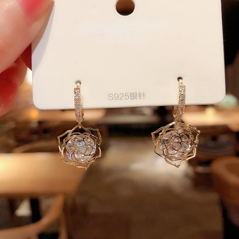 East gate rose zircon earring buckle South Korean high sense of temperament set earrings female new earring products