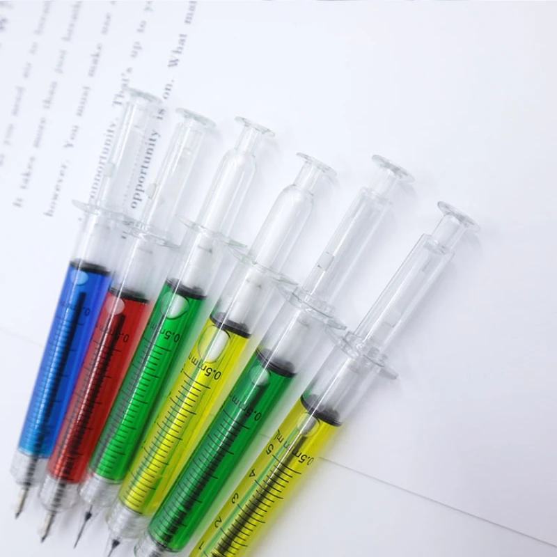 Kawai Office School Supplies Needle Ballpoint Neutral Pen Plastic Transparent Simulation Syringe Vaccine Injection Lovely