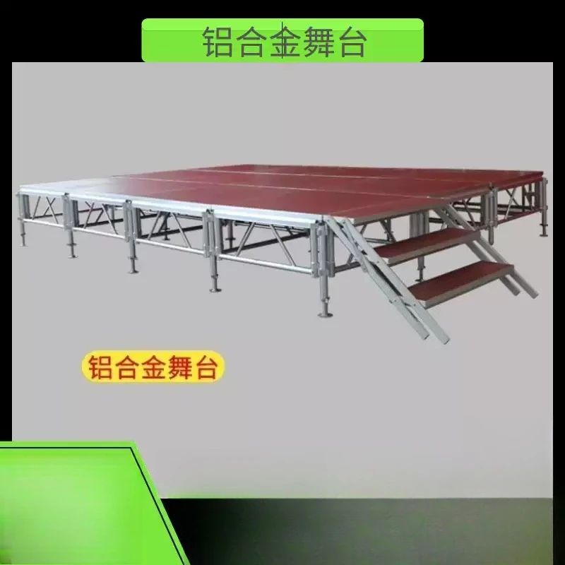 Aluminum plug-in system, portable modular platform, lightweight, non-slip deck, height-adjustable outdoor event stage