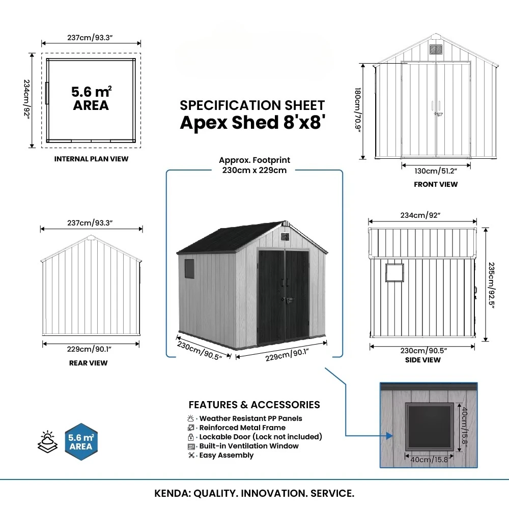 Customize GRANITE Series 8x8 ft Apex Storage Shed-Symmetric Design Generous Capacity Multi-Window Layout Life Level