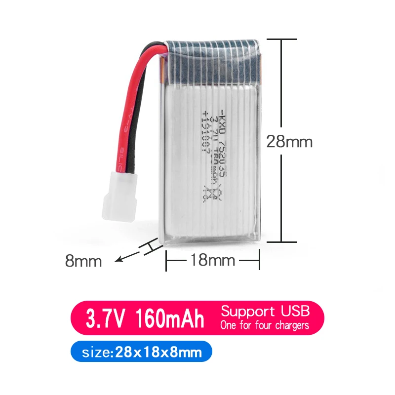 Bateria recarregável LiPO para aviões de controle remoto, 3.7V, 160mAh, 250mAh, 300mAh, 500mAh, FX620, FX820, F22, SU57, Mige530