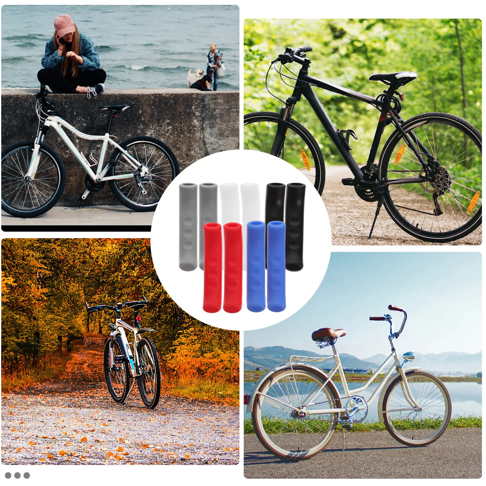 

5Pairs Silicone Bike Brake Handle Sleeves Shock Absorbent Mountain Bike Brake Lever Protection Covers Anti-Skid Cycling Grips
