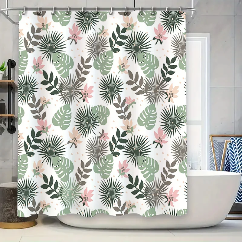 

Минималистичный декор для ванной комнаты, современная занавеска для душа с цветочным принтом и зеленым принтом, водонепроницаемая ткань для ванны или стоячей душевой зоны