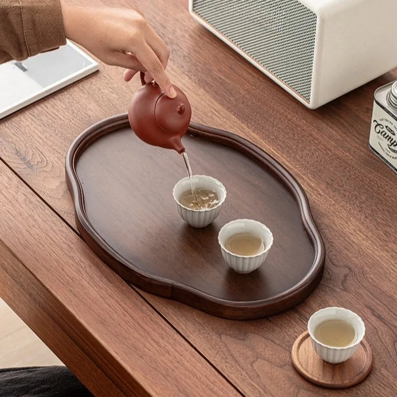 Walnut Solid Material Tray Household Minimalist Style Tray Irregular Shape Storage Plate Anti Drop Cup Tea Set Holder Rack Decor