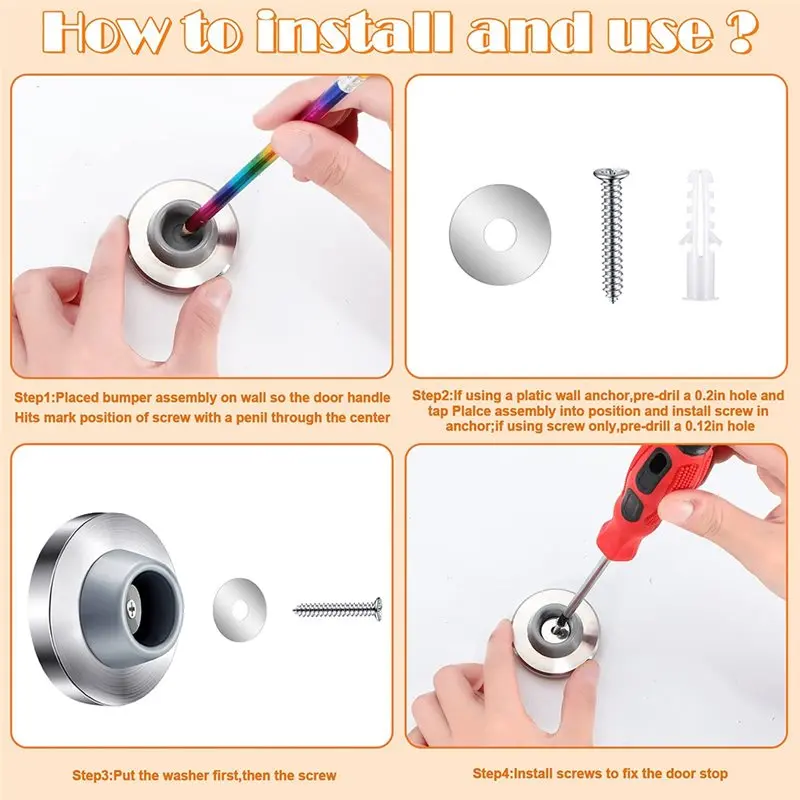 ABWR-오목형 손잡이 커버 회색 고무 도어 스토퍼 벽 보호대 스테인리스 스틸 플러시 범퍼 도어 범퍼