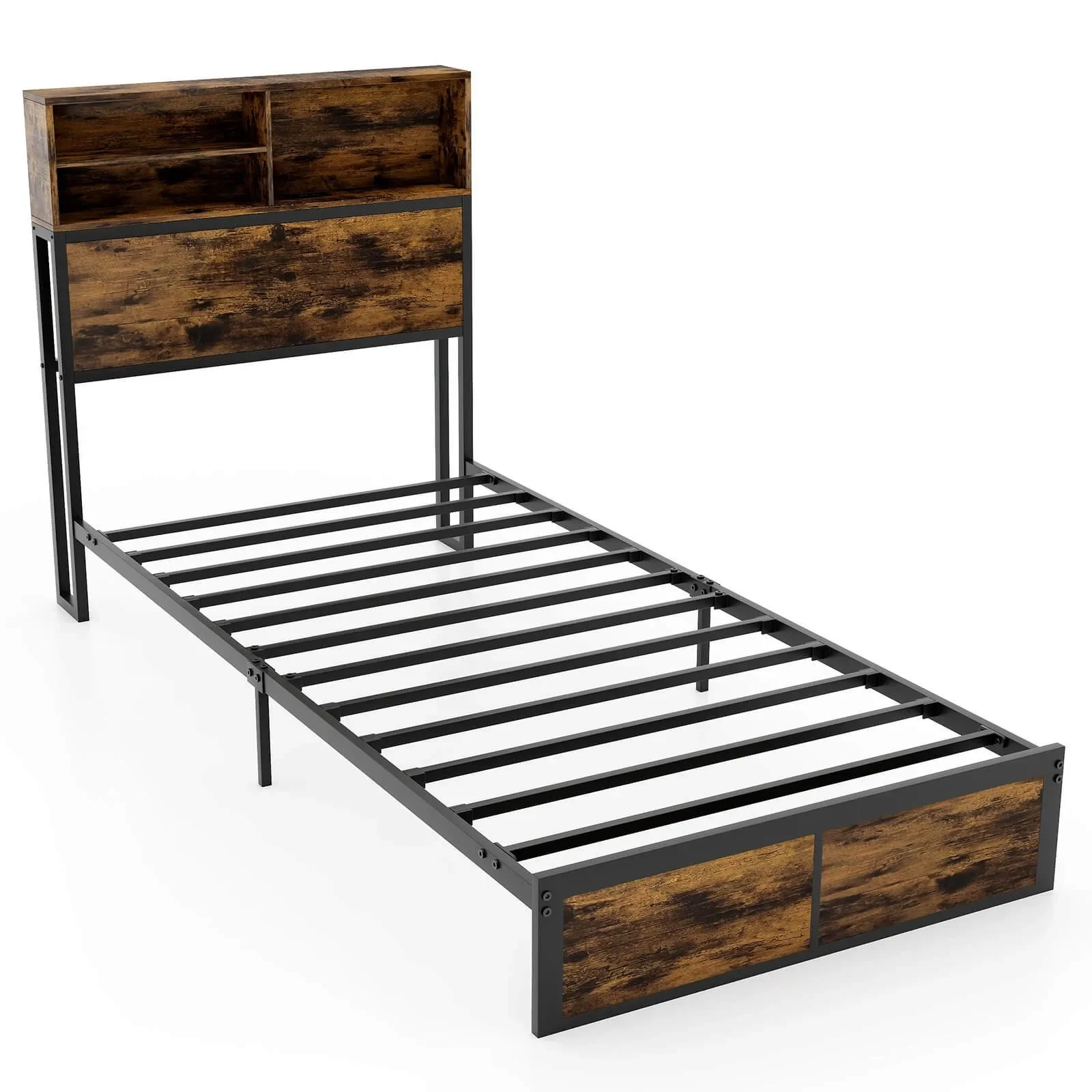Twin Bed Frame w/Charging Station Storage Headboard Under-bed Storage Space