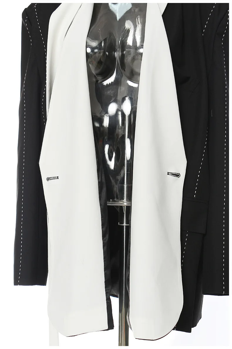 Bjtz preto branco emenda contrastante solto ajuste design com linha grossa para terno jaqueta 2025 primavera nova moda casaco feminino