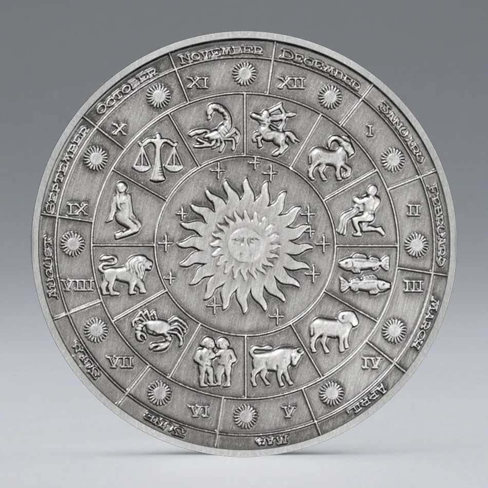 Ancient Silver 12 Signs of The Zodiac Commemorative Coins Lucky Collectible Coins Gemini Medallion Home Decoration